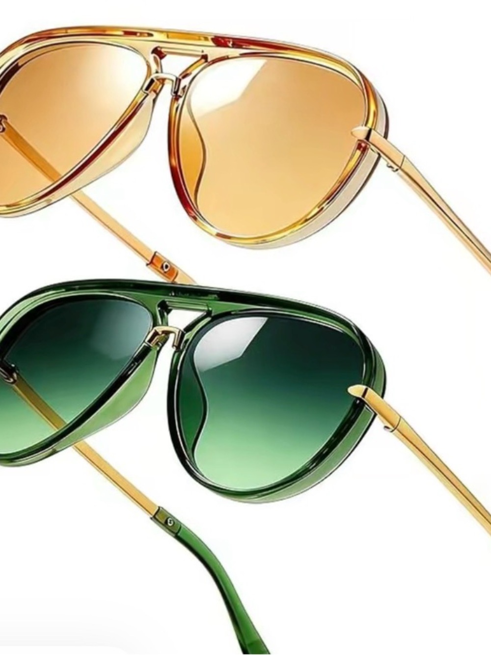 Women’s Oversized Aviator Sunglasses for 2 pair , Green and Amber Lenses
